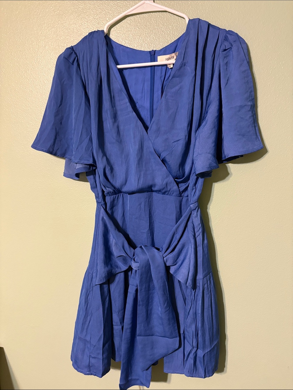 Aritzia Blue Wrap Mini Dress with Tie Waist